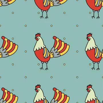 Vector seamless pattern with rooster Stock Illustration
