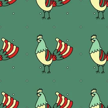Vector seamless pattern with rooster Stock Illustration