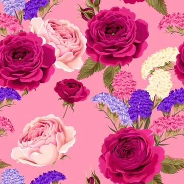 Vector seamless pattern with roses and dry flowers Stock Illustration