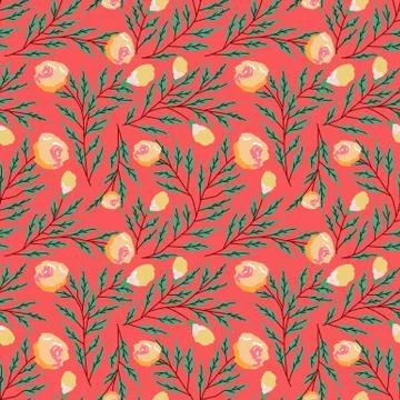 Vector seamless pattern with roses and abstract flowers in vintage style for  Illustrazione stock