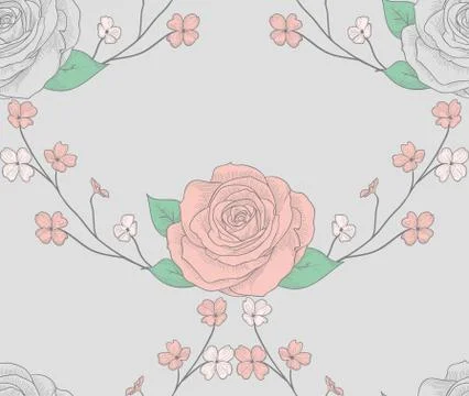 Vector Seamless Pattern with Roses with Branches Illustrazione stock