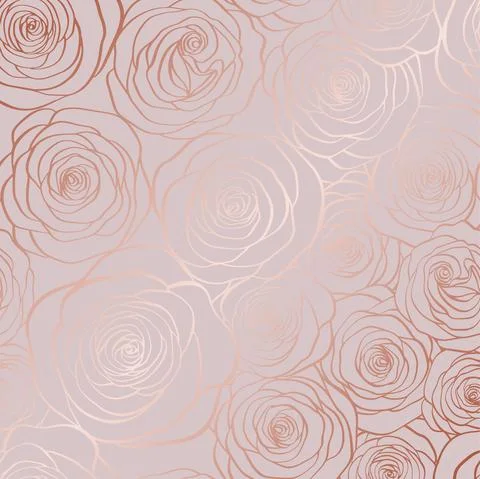 Vector seamless pattern with roses contours on pink backround. Illustrazione stock