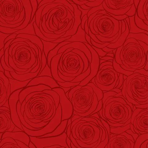 Vector seamless pattern with roses contours on red backround. Illustrazione stock