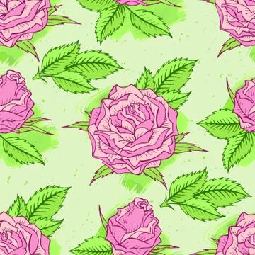 Vector seamless pattern with roses. Stock Illustration