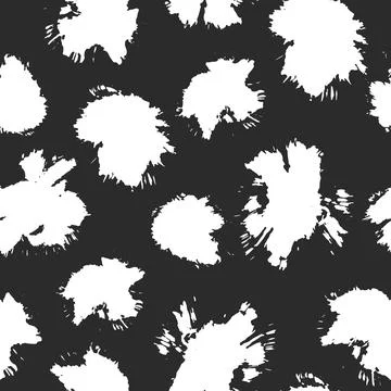 Vector seamless pattern with rough ink scattered spots on black background. S Stock Illustration