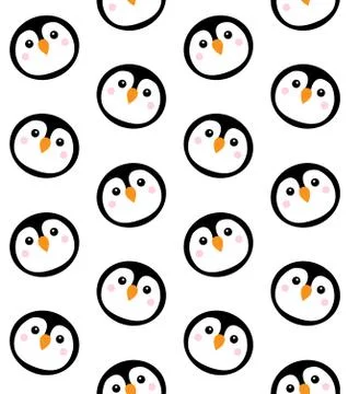 Vector seamless pattern of round penguin face 스톡 일러스트