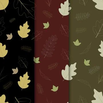 Vector seamless pattern with rows of leaves of different trees. 스톡 일러스트