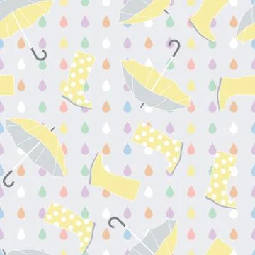 Vector Seamless Pattern with Rubber Boots and Umbrellas Stock Illustration