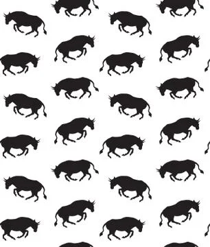 Vector seamless pattern of running bull silhouette Stock Illustration