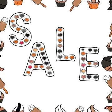 Vector. Seamless pattern. Sale lettering in black, white and gray colors. Collec イラスト素材