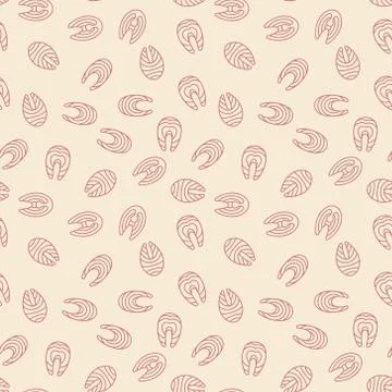 Vector seamless pattern with salmon slices in thin line style Stock Illustration