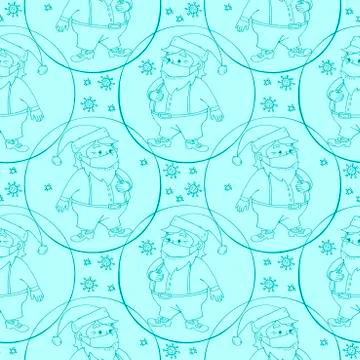 Vector seamless pattern with Santa Claus in face mask and protective ball. Me Stock Illustration
