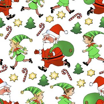 Vector seamless pattern with Santa Claus and his Christmas elves. New year Xm Illustrazione stock
