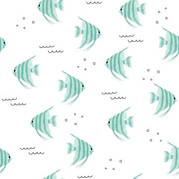 Vector seamless pattern with scalaria fish.Underwater cartoon creatures.Marine Stock Illustration