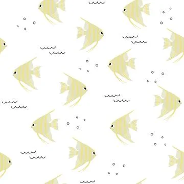 Vector seamless pattern with scalaria fish.Underwater cartoon creatures.Marine Stock Illustration