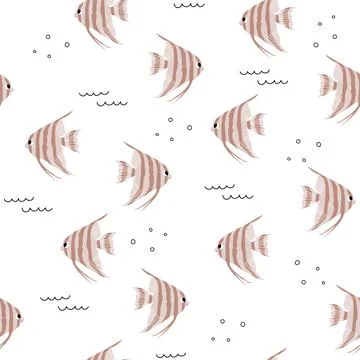Vector seamless pattern with scalaria fish.Underwater cartoon creatures.Marine Illustrazione stock