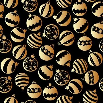 Vector seamless pattern of scattered golden Christmas tree balls in doodle fl イラスト素材