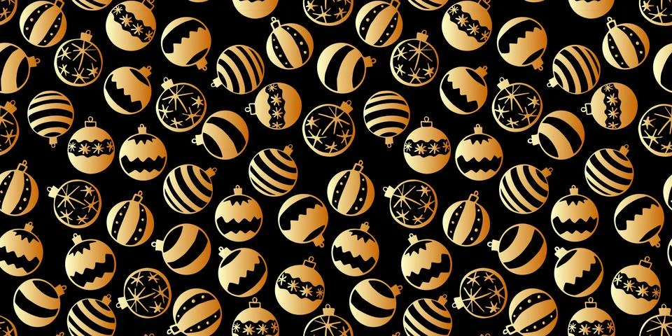 Vector seamless pattern of scattered golden Christmas tree balls in doodle fl イラスト素材