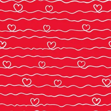 Vector seamless pattern with scribble and hearts on red background. Illustrazione stock