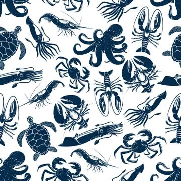 Vector seamless pattern sea animals fishing catch Stockillustratie