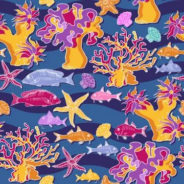 Vector seamless pattern of Sea bottom. Marine-themed design. Illustrazione stock
