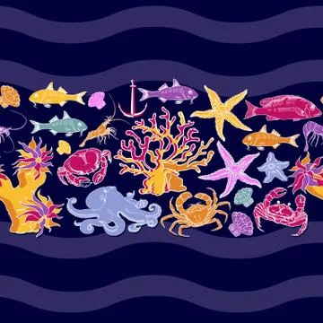 Vector seamless pattern of Sea bottom. Marine-themed design. Illustrazione stock