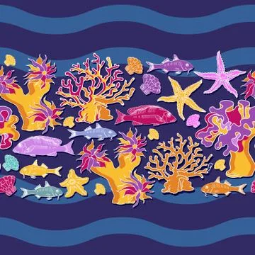 Vector seamless pattern of Sea bottom. Marine-themed design. Stock Illustration