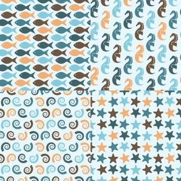 Vector seamless pattern with sea creatures Stock Illustration