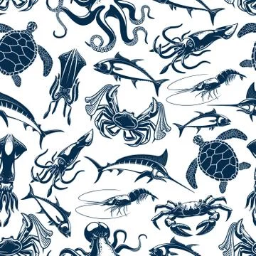 Vector seamless pattern sea fish fishing catch Stock Illustration