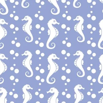 Vector seamless pattern with sea horses, bubbles Stockillustratie