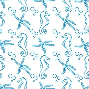 Vector seamless pattern with sea horses, starfish イラスト素材