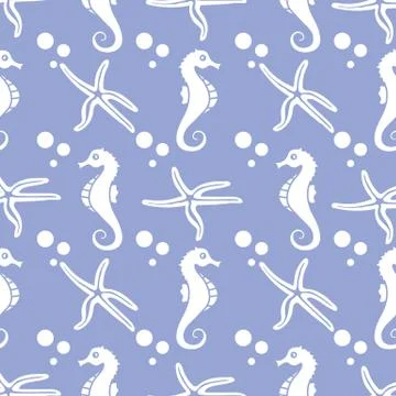 Vector seamless pattern with sea horses, starfish Illustrazione stock