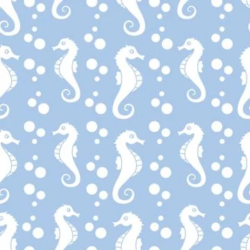 Vector seamless pattern with sea horses, bubbles Illustrazione stock