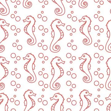 Vector seamless pattern with sea horses, bubbles Stock Illustration