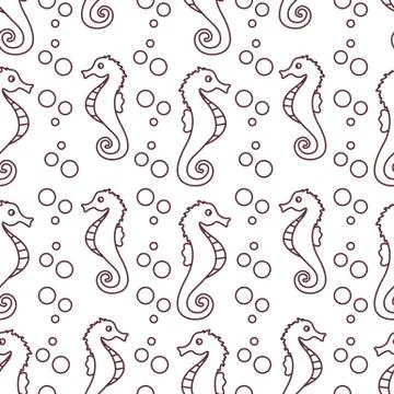 Vector seamless pattern with sea horses, bubbles Illustrazione stock