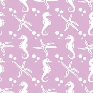 Vector seamless pattern with sea horses, starfish イラスト素材