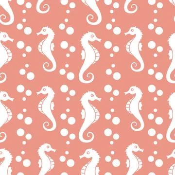Vector seamless pattern with sea horses, bubbles Stock Illustration