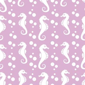 Vector seamless pattern with sea horses, bubbles Stock Illustration