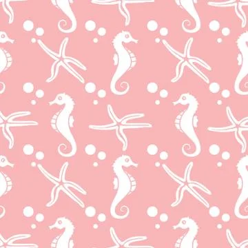 Vector seamless pattern with sea horses, starfish Illustrazione stock