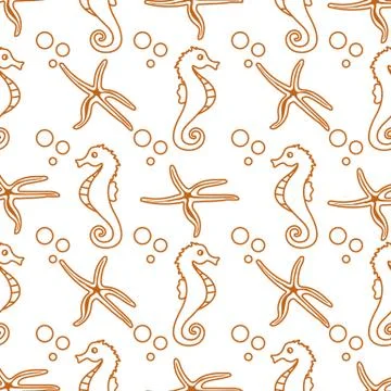 Vector seamless pattern with sea horses, starfish Ilustración de archivo