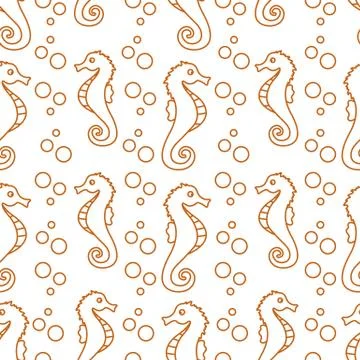 Vector seamless pattern with sea horses, bubbles Stock Illustration