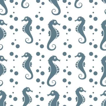 Vector seamless pattern with sea horses, bubbles Illustrazione stock