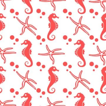 Vector seamless pattern with sea horses, starfish イラスト素材