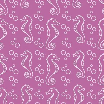 Vector seamless pattern with sea horses, bubbles イラスト素材