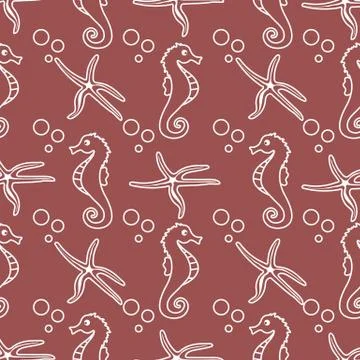 Vector seamless pattern with sea horses, starfish イラスト素材