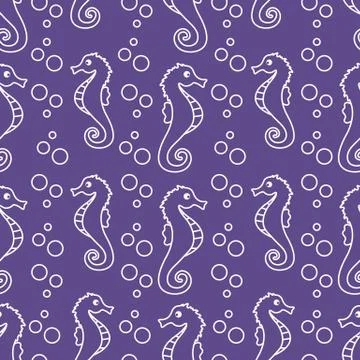 Vector seamless pattern with sea horses, bubbles 스톡 일러스트