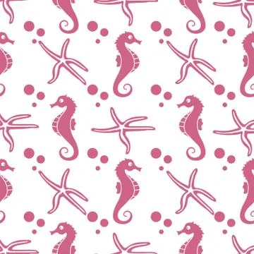 Vector seamless pattern with sea horses, starfish Ilustración de archivo