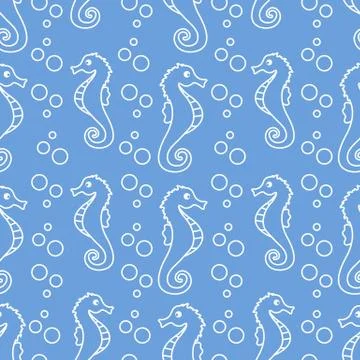 Vector seamless pattern with sea horses, bubbles Illustrazione stock