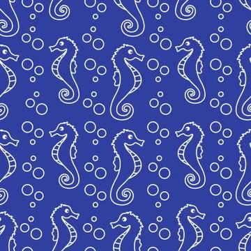 Vector seamless pattern with sea horses, bubbles Illustrazione stock