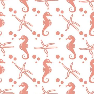 Vector seamless pattern with sea horses, starfish Illustrazione stock